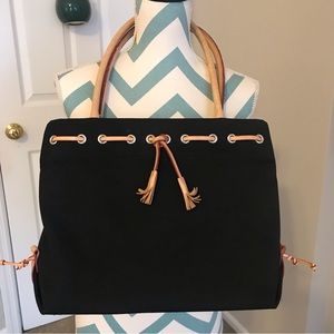 Dooney & Bourke black canvas tassel tote bag in excellent condition
